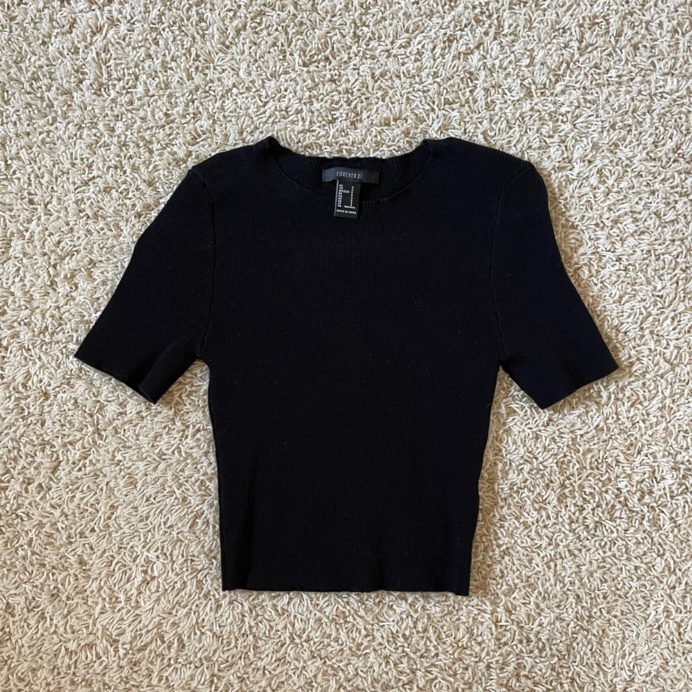 Forever 21 Black Ribbed Crop Top